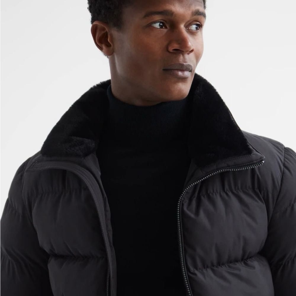 Reiss Black Frost Faux Fur Trim Puffer Jacket - Picture 4 of 5
